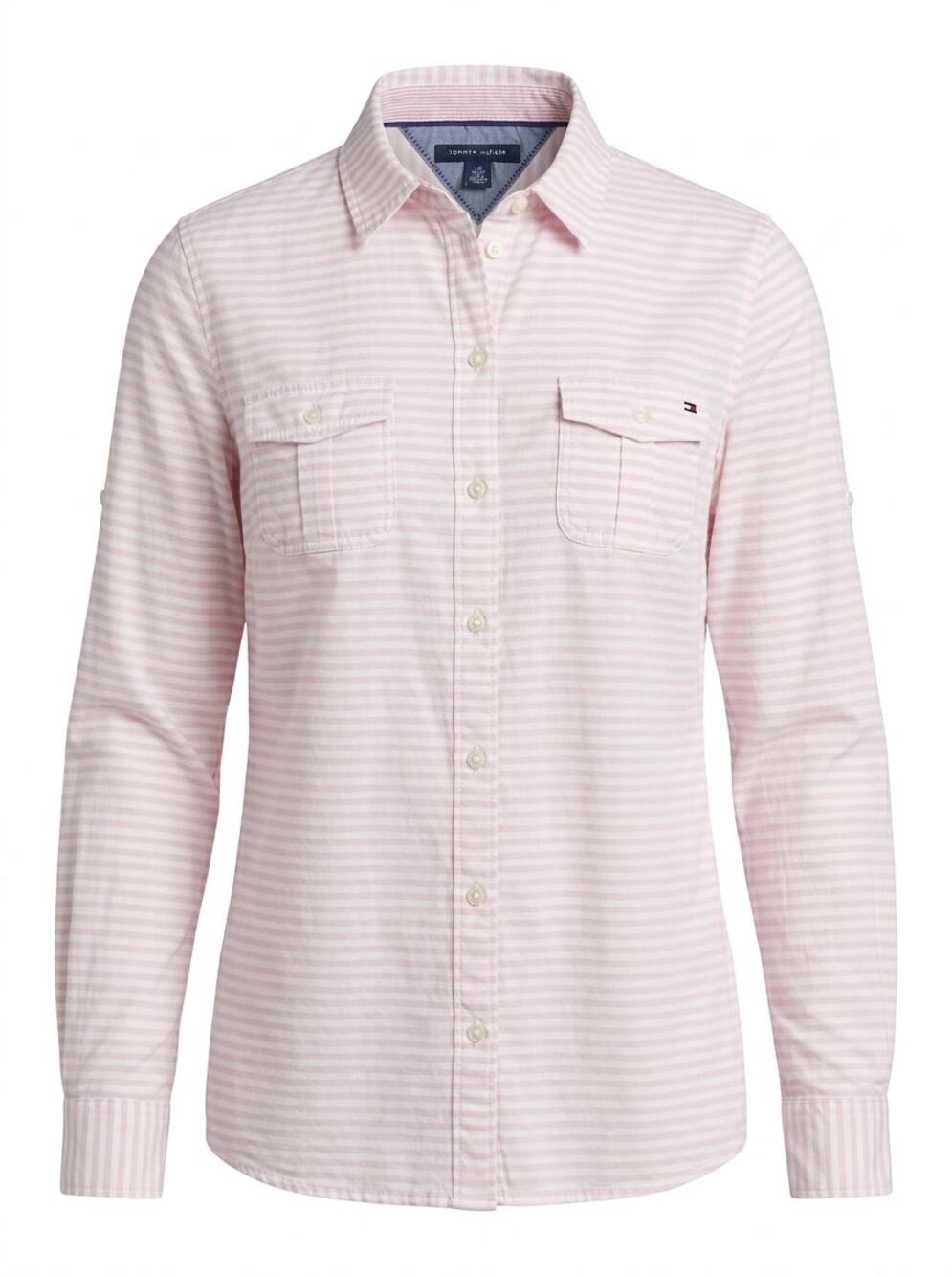 Tommy Hilfiger Pink Striped Long Sleeve Button-Up Shirt Women Size L